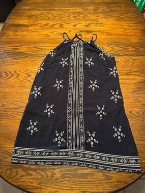 maurices Navy Floral Sleeveless Shift Dress Knee Length Pockets Tie L